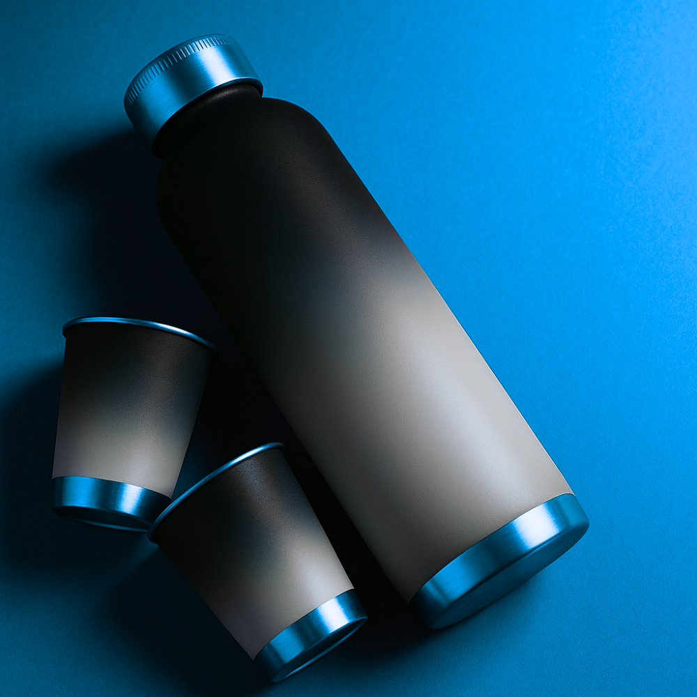 blue stylistic copper water bottle