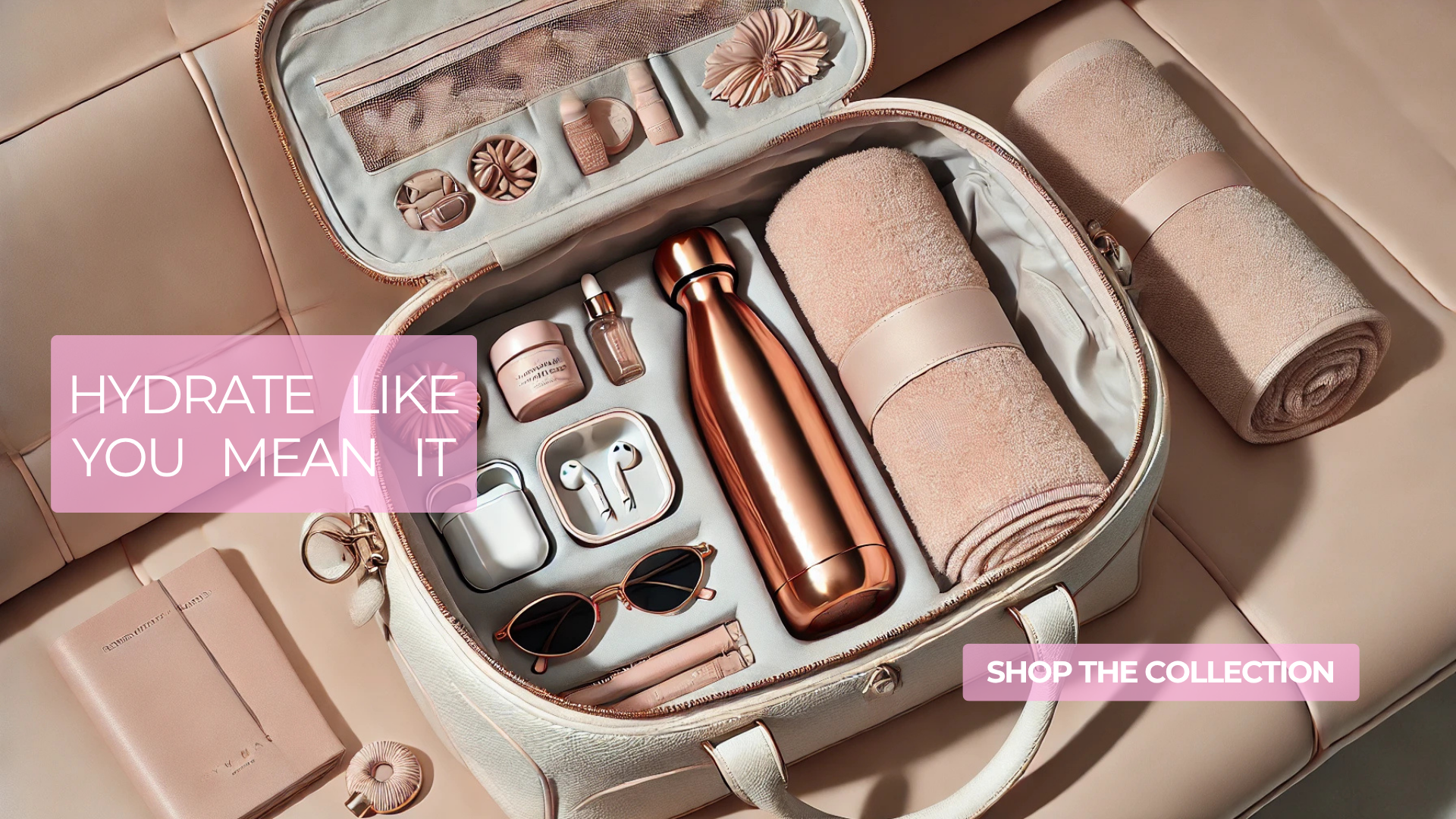 copper water bottle inside gym bag